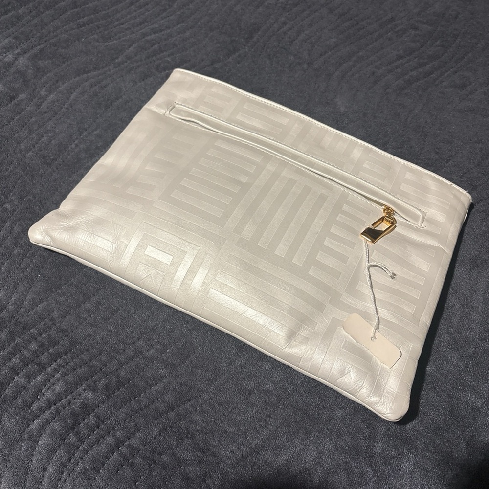White Geometric Clutch with Gold Accent